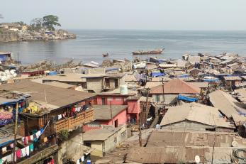 An arial view of one of the largest and most disadvantaged communities in Freetown, Sierra Leone.