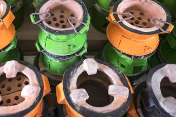 Climate-friendly cooking stoves in storage.