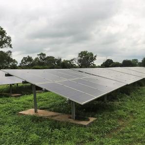 Overhead view of solar panels 