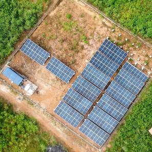 Overhead view of solar panels 