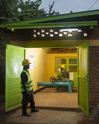 construction workers in shed