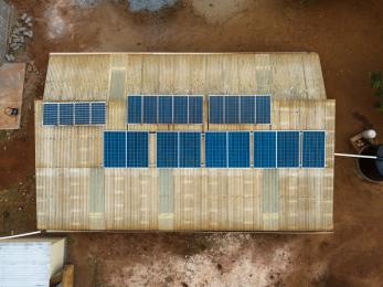 Overhead view of solar panels 