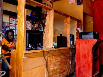 Man in a cyber cafe