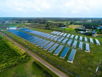 Overhead view of solar panels 