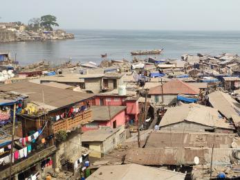 An arial view of one of the largest and most disadvantaged communities in freetown, sierra leone.